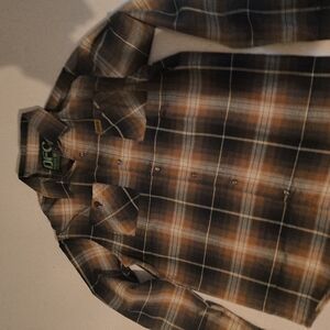 Dixxon Youth DFC Plaid Flannel - Brown, Orange and Black. Size: YOUTH XL